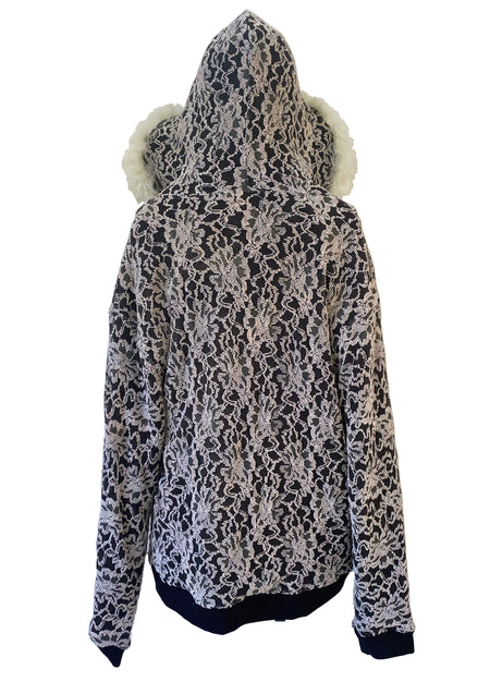 Bone Return Lace Hoodie, Pale Fur Trim