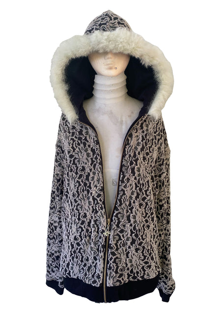 Bone Return Lace Hoodie, Pale Fur Trim