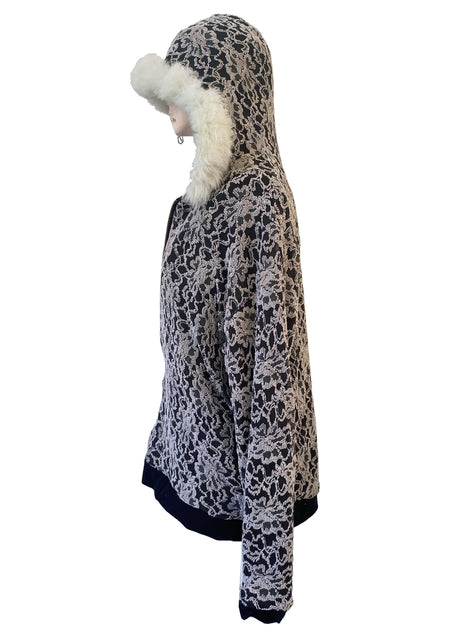 Bone Return Lace Hoodie, Pale Fur Trim