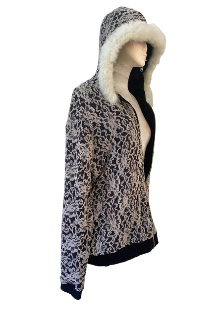 Bone Return Lace Hoodie, Pale Fur Trim